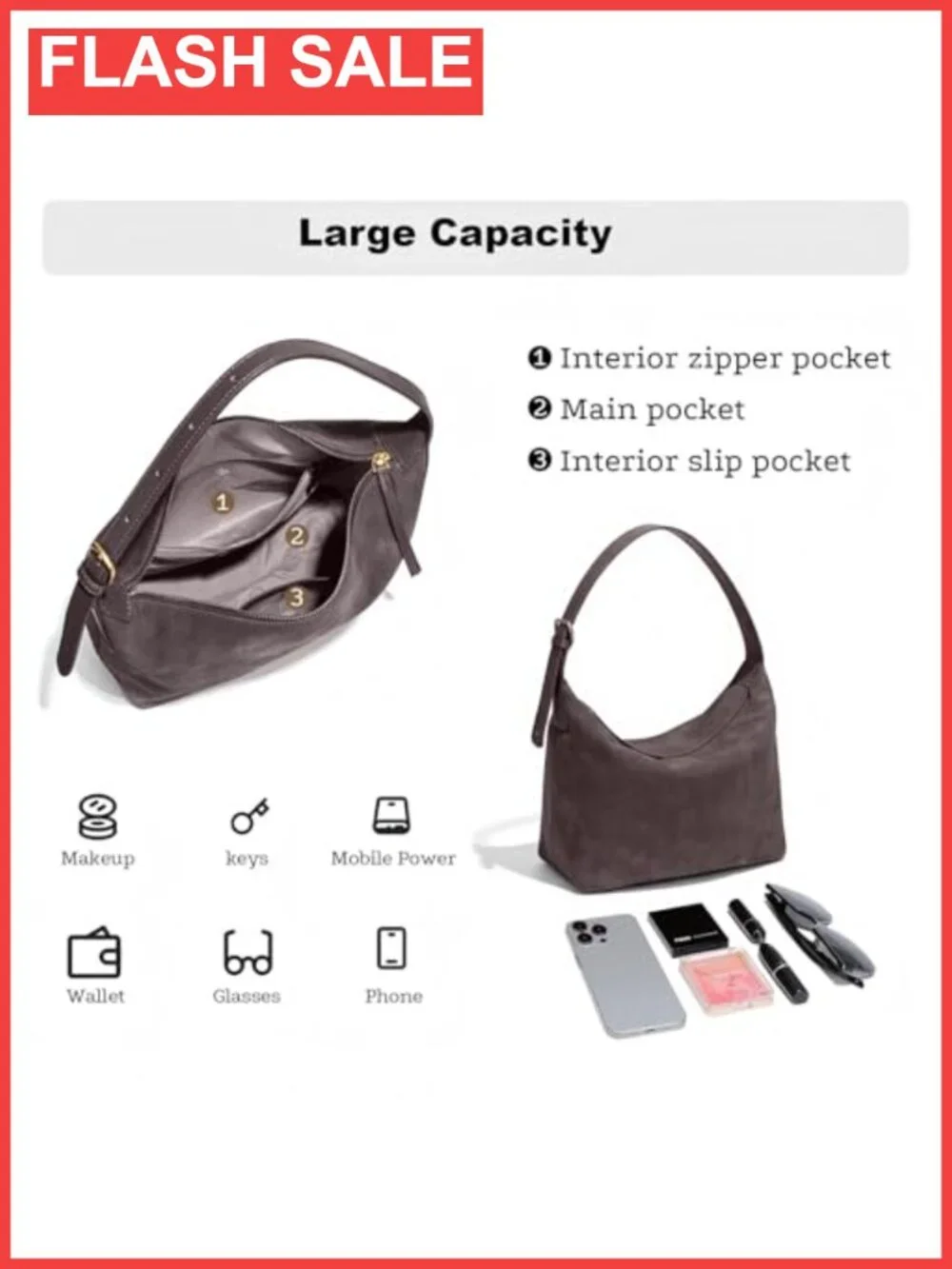 Faux Suede Hobo Bag for Women Medium Shoulder Crossbody Purse